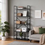 Βιβλιοθήκη Manlo pakoworld μαύρο μέταλλο 58.6x23.5x144εκ