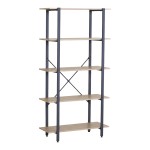 Βιβλιοθήκη Nebranzo pakoworld oak με μαύρο μέταλλο 80x34x155.3εκ