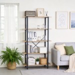 Βιβλιοθήκη Nebranzo pakoworld oak με μαύρο μέταλλο 80x34x155.3εκ