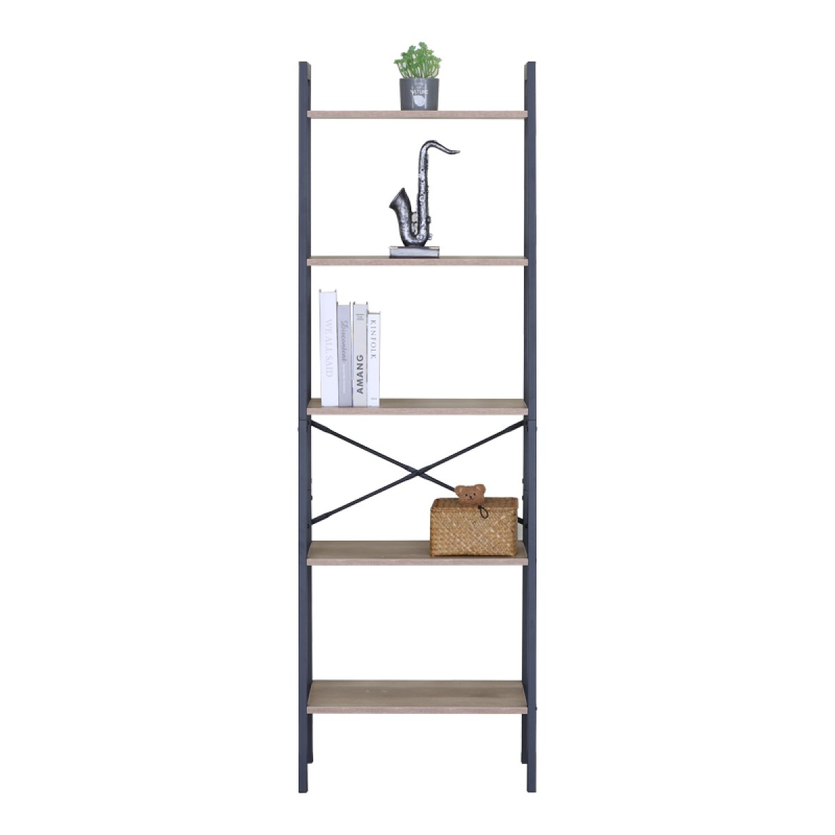 Βιβλιοθήκη Jebia pakoworld oak με μαύρο μέταλλο 56x37x172.2εκ