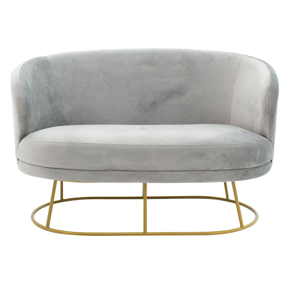 Καναπές 2θέσιος Rony pakoworld βελούδο γκρι-χρυσό 132x82x83εκ