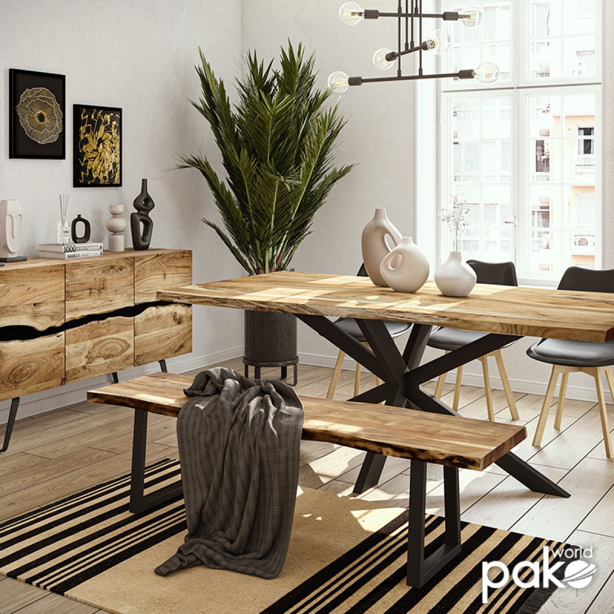 Μπουφές Imena pakoworld μασίφ ξύλο 4εκ φυσικό-μαύρο 148x43.5x86εκ Μπουφές Imena pakoworld μασίφ ξύλο 4εκ φυσικό-μαύρο 148x43.5x86εκ