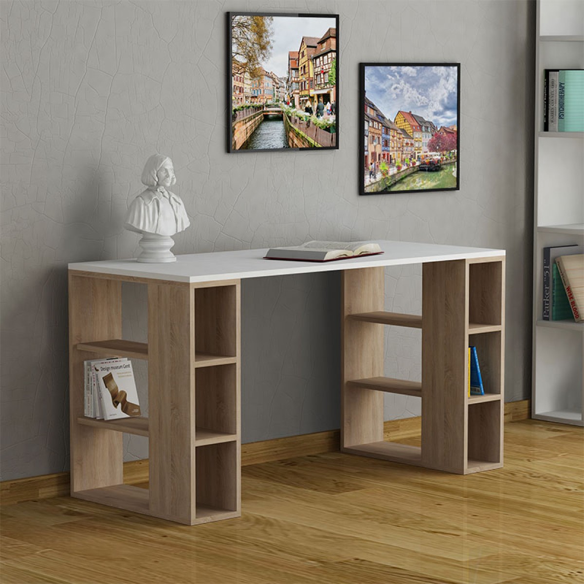 Γραφείο Colmar pakoworld χρώμα λευκό -σκούρο φυσικό 140x60x75εκ Γραφείο Colmar pakoworld χρώμα λευκό -σκούρο φυσικό 140x60x75εκ
