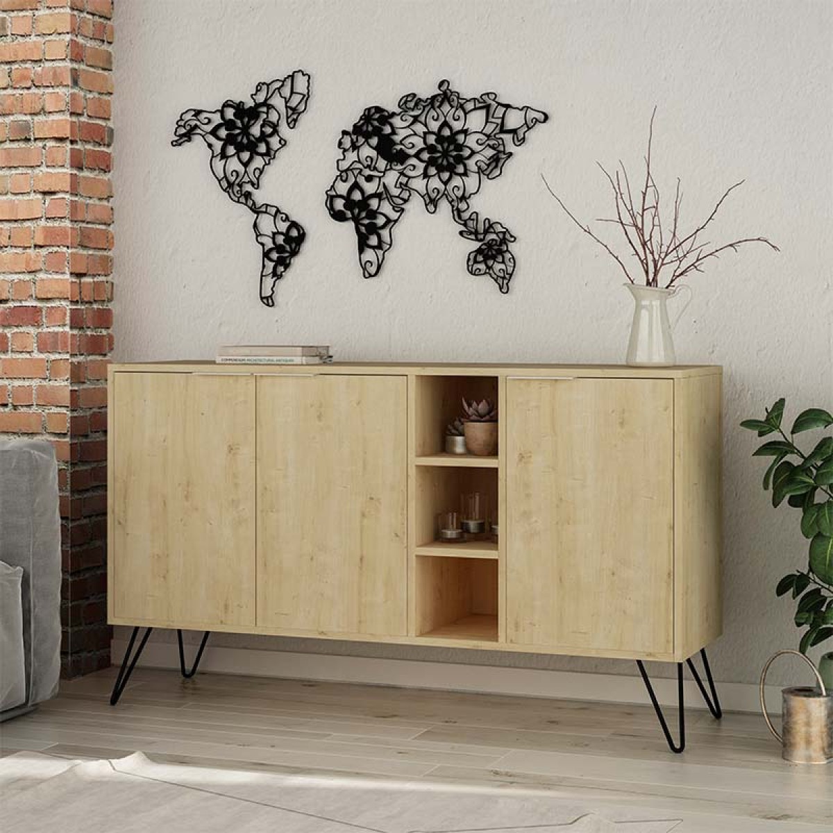 Μπουφές Clara pakoworld χρώμα light oak 142x35.5x83εκ Μπουφές Clara pakoworld χρώμα light oak 142x35.5x83εκ