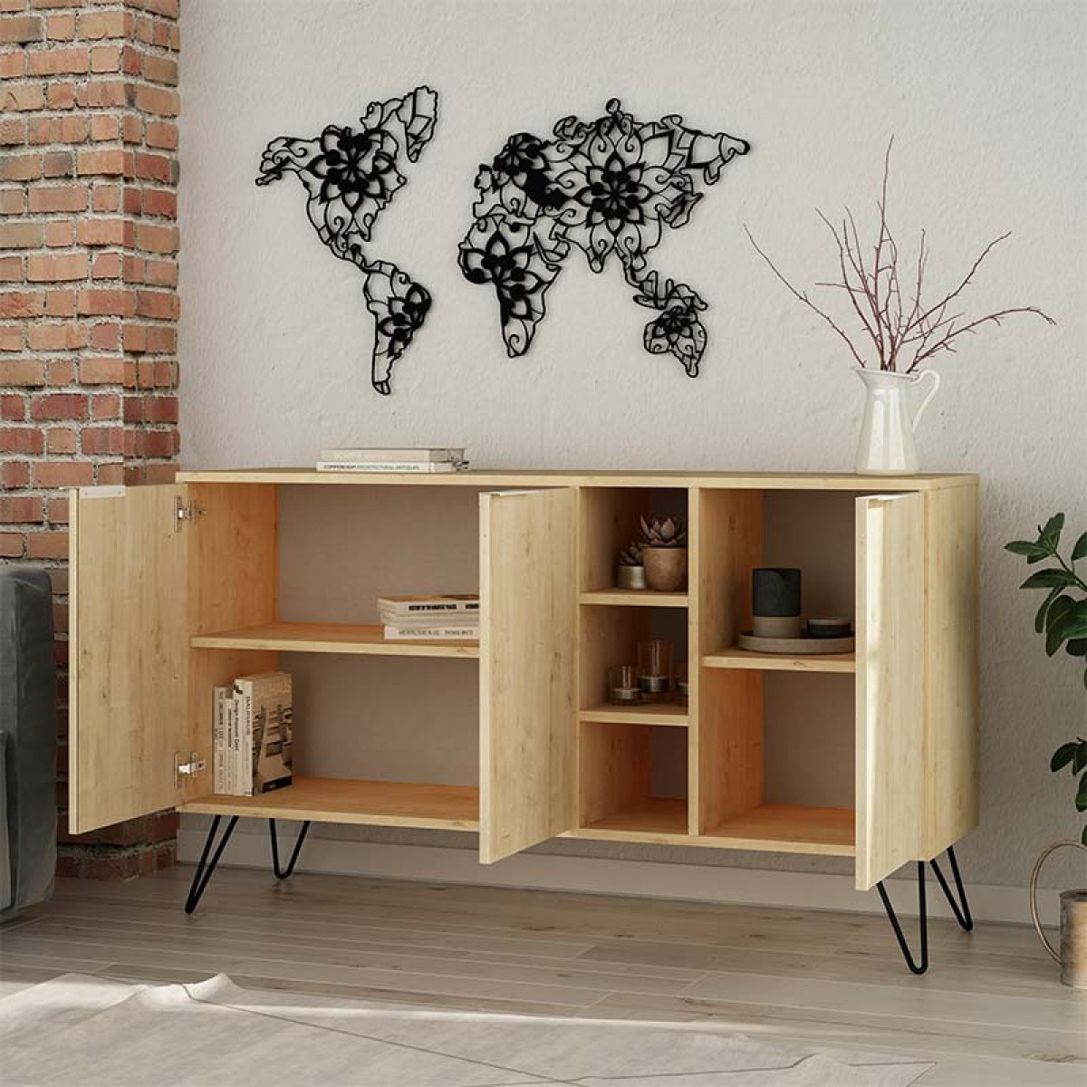 Μπουφές Clara pakoworld χρώμα light oak 142x35.5x83εκ Μπουφές Clara pakoworld χρώμα light oak 142x35.5x83εκ