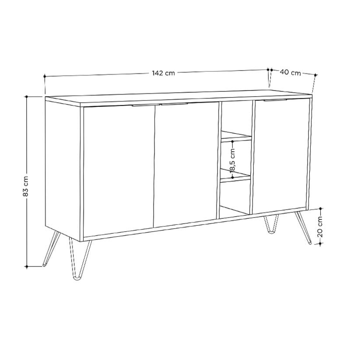 Μπουφές Clara pakoworld χρώμα light oak 142x35.5x83εκ Μπουφές Clara pakoworld χρώμα light oak 142x35.5x83εκ