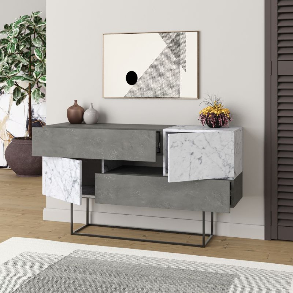 Μπουφές Roberta pakoworld γκρι antique-λευκό μαρμάρου 145x40x82εκ Μπουφές Roberta pakoworld γκρι antique-λευκό μαρμάρου 145x40x82εκ