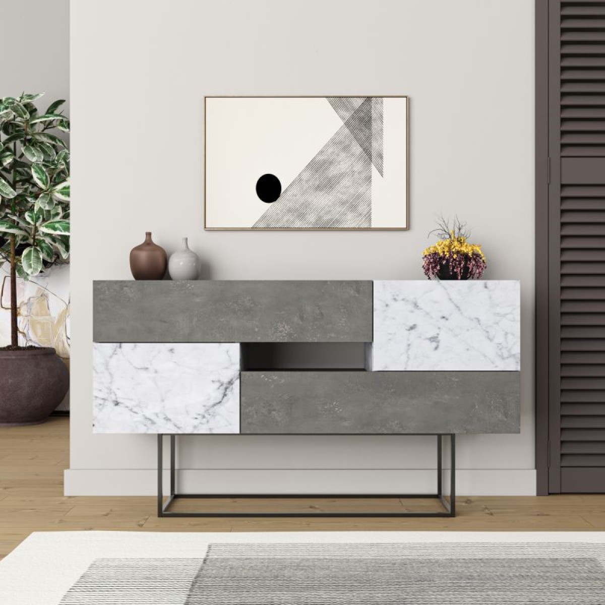 Μπουφές Roberta pakoworld γκρι antique-λευκό μαρμάρου 145x40x82εκ Μπουφές Roberta pakoworld γκρι antique-λευκό μαρμάρου 145x40x82εκ