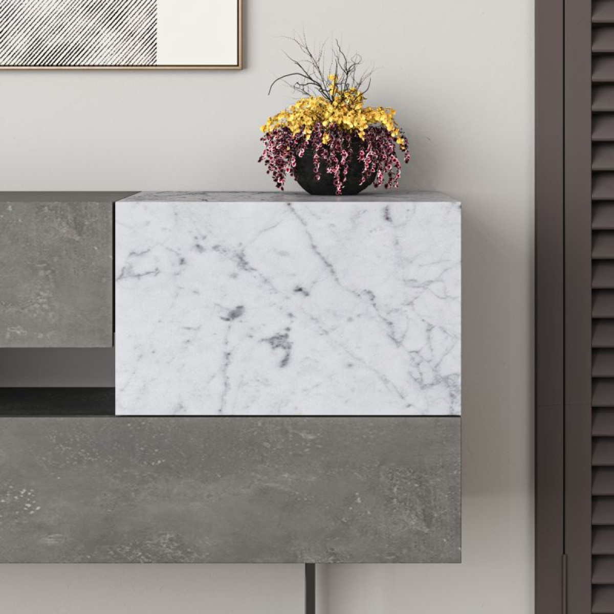 Μπουφές Roberta pakoworld γκρι antique-λευκό μαρμάρου 145x40x82εκ Μπουφές Roberta pakoworld γκρι antique-λευκό μαρμάρου 145x40x82εκ