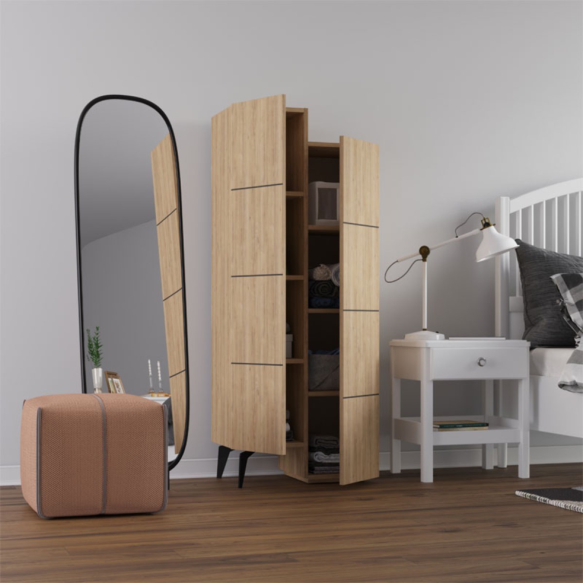 Ντουλάπι-στήλη Romane pakoworld φυσικό 62.2x37.4x155.4εκ Ντουλάπι-στήλη Romane pakoworld φυσικό 62.2x37.4x155.4εκ