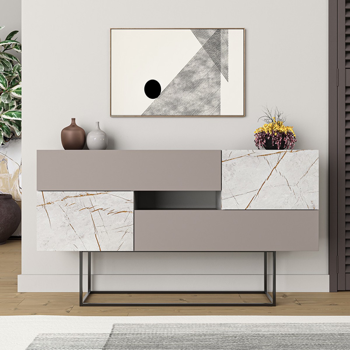 Μπουφές Roberta pakoworld μόκα-λευκό μαρμάρου 145x40x82εκ Μπουφές Roberta pakoworld μόκα-λευκό μαρμάρου 145x40x82εκ