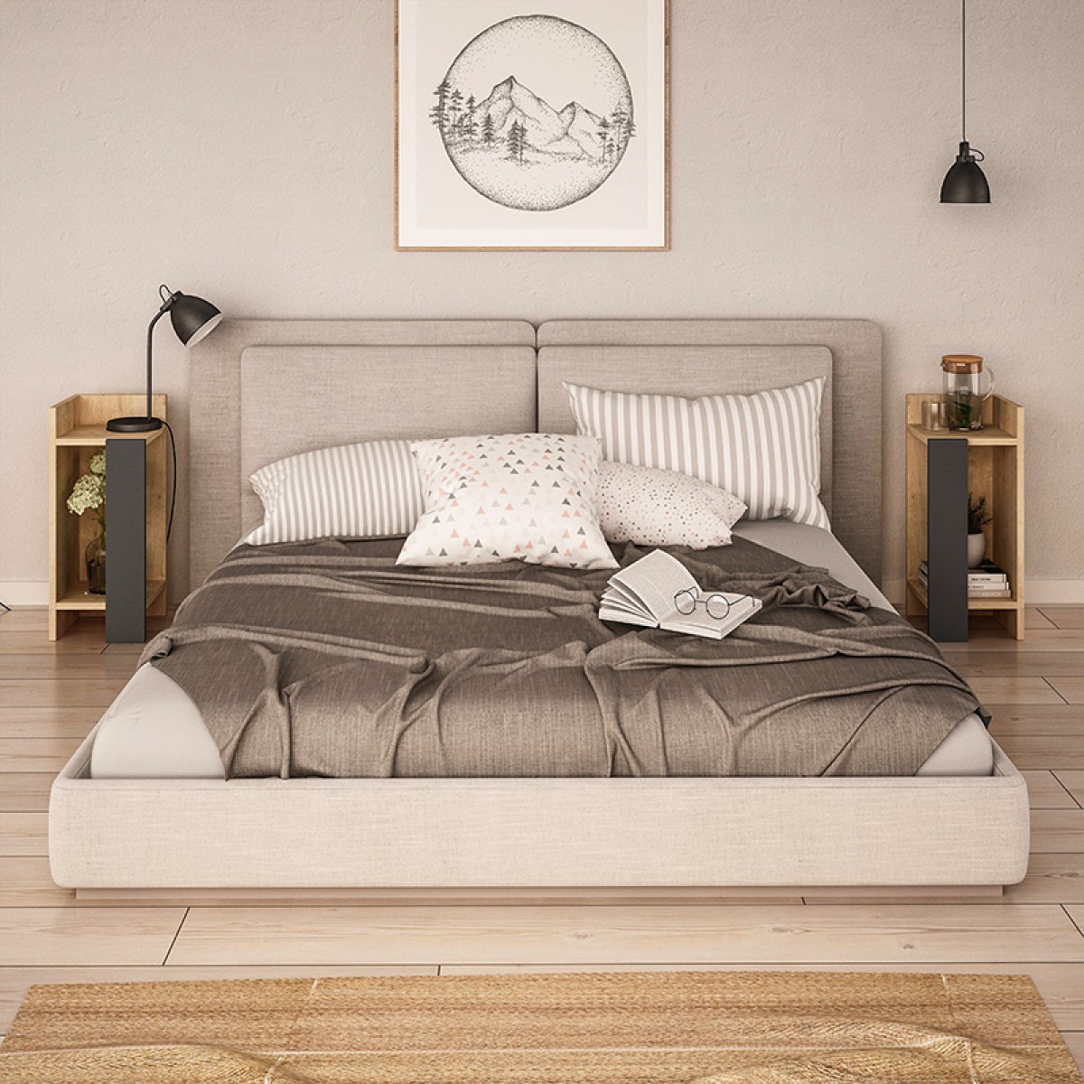 Κομοδίνο Immerse pakoworld σετ 2 τμχ. oak-ανθρακί 27x25x60εκ Κομοδίνο Immerse pakoworld σετ 2 τμχ. oak-ανθρακί 27x25x60εκ