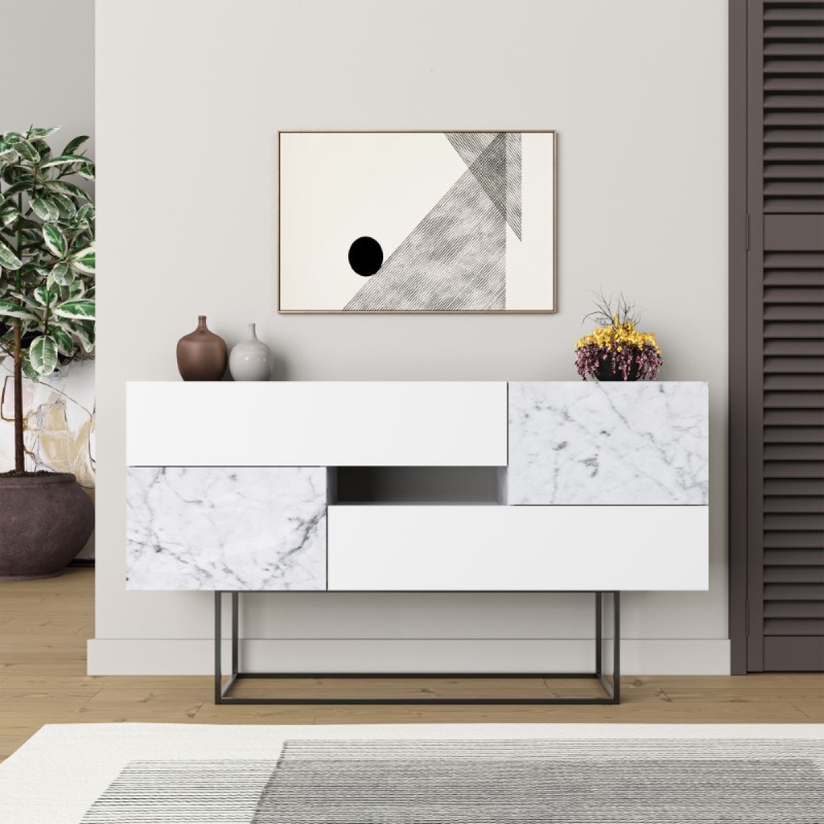 Μπουφές Roberta pakoworld μελαμίνης λευκό μαρμάρου 145x40x82εκ Μπουφές Roberta pakoworld μελαμίνης λευκό μαρμάρου 145x40x82εκ