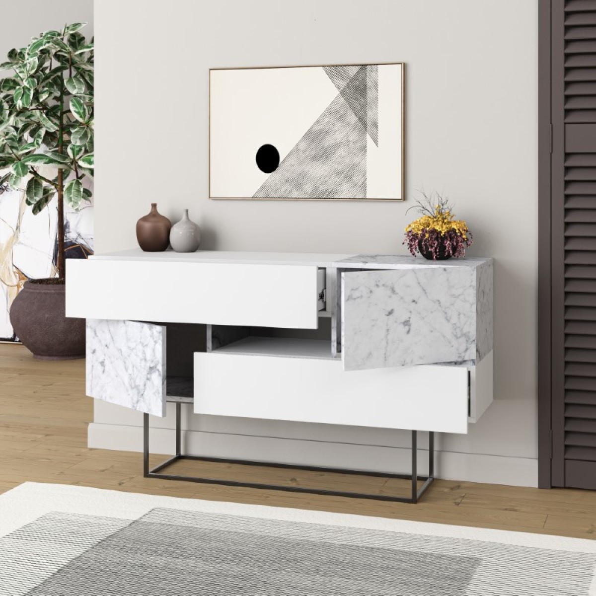 Μπουφές Roberta pakoworld μελαμίνης λευκό μαρμάρου 145x40x82εκ Μπουφές Roberta pakoworld μελαμίνης λευκό μαρμάρου 145x40x82εκ