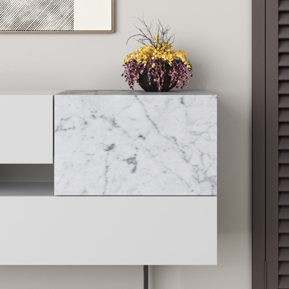 Μπουφές Roberta pakoworld μελαμίνης λευκό μαρμάρου 145x40x82εκ Μπουφές Roberta pakoworld μελαμίνης λευκό μαρμάρου 145x40x82εκ