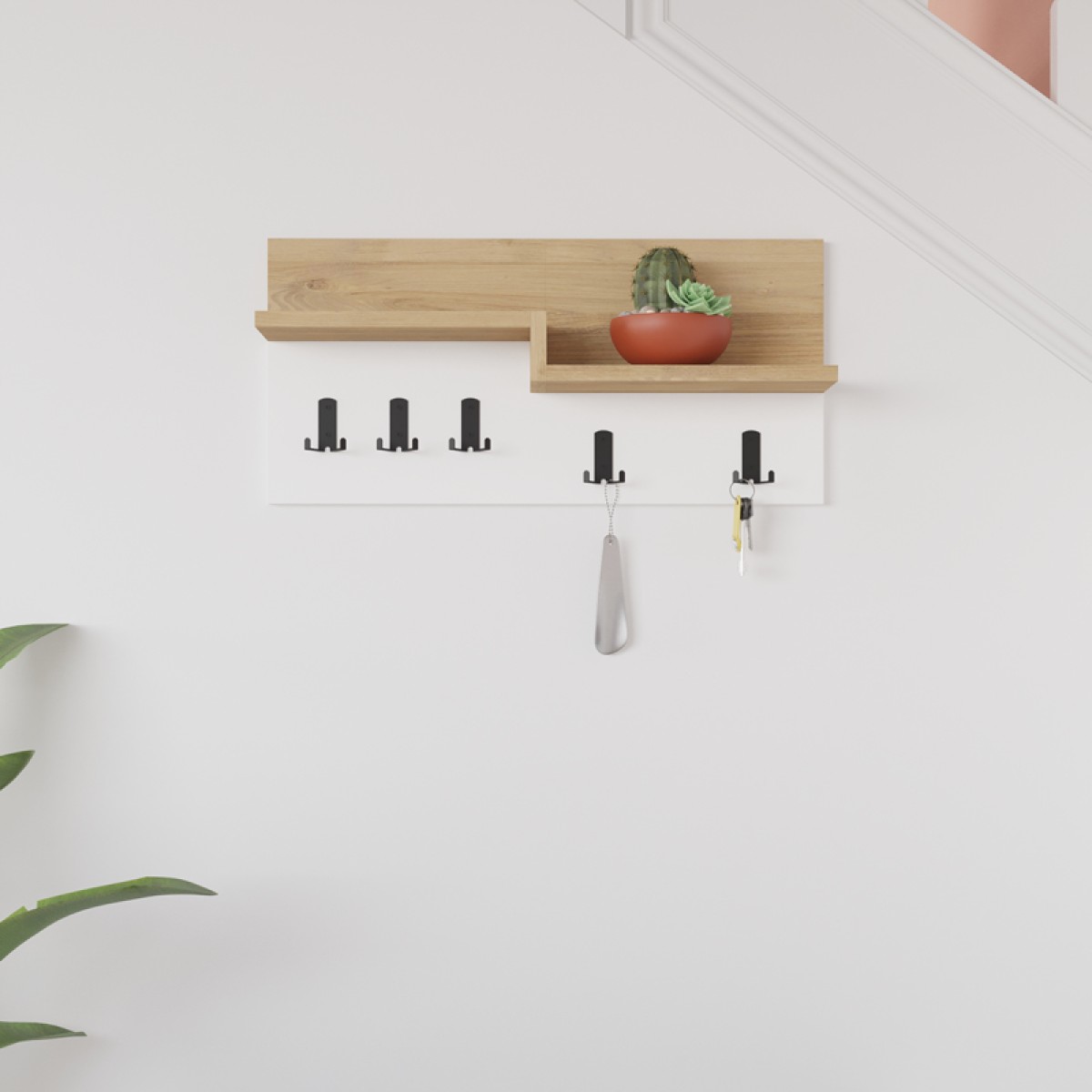 Κρεμάστρα τοίχου Harm pakoworld oak-λευκό μελαμίνης 65x15x31εκ Κρεμάστρα τοίχου Harm pakoworld oak-λευκό μελαμίνης 65x15x31εκ