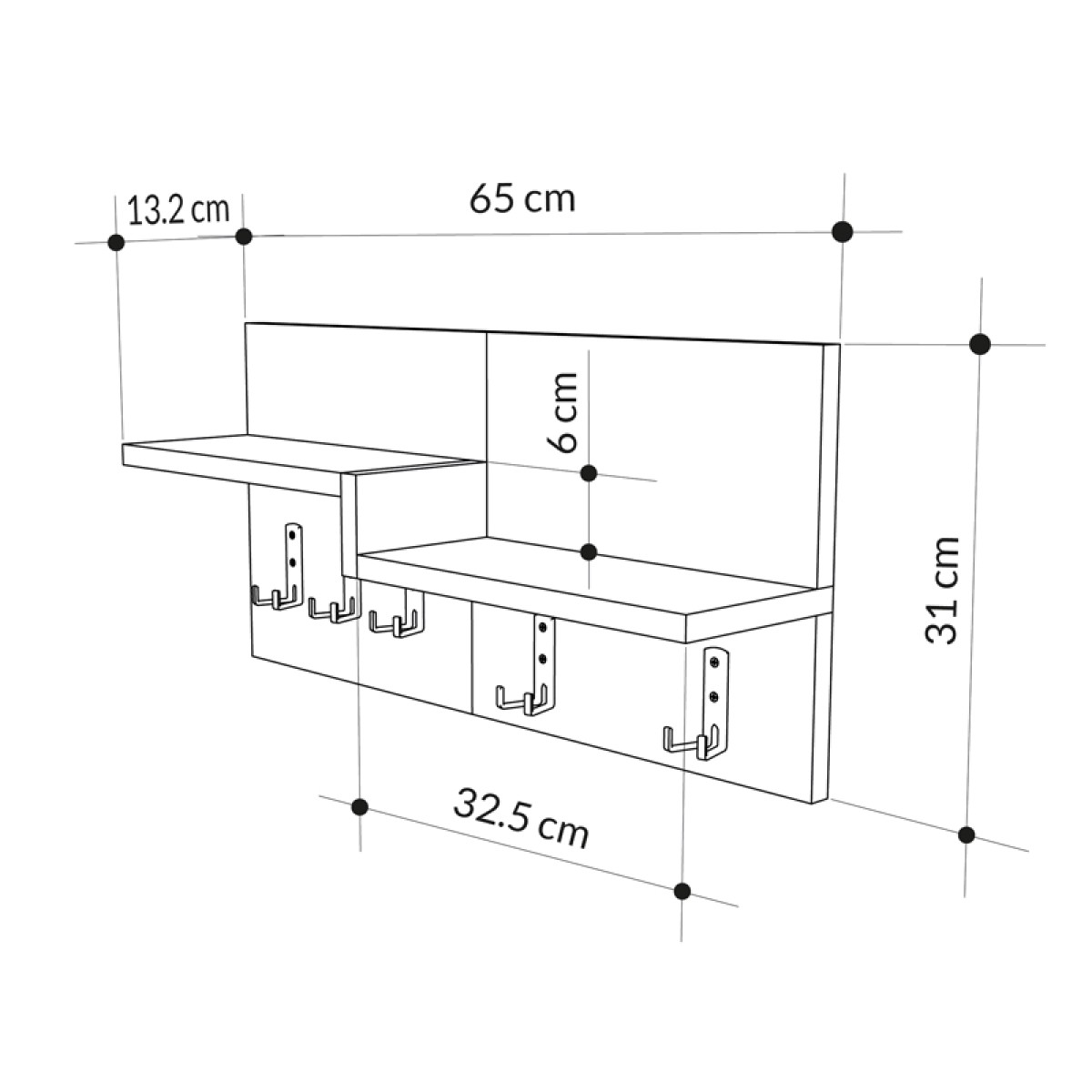 Κρεμάστρα τοίχου Harm pakoworld oak-λευκό μελαμίνης 65x15x31εκ Κρεμάστρα τοίχου Harm pakoworld oak-λευκό μελαμίνης 65x15x31εκ