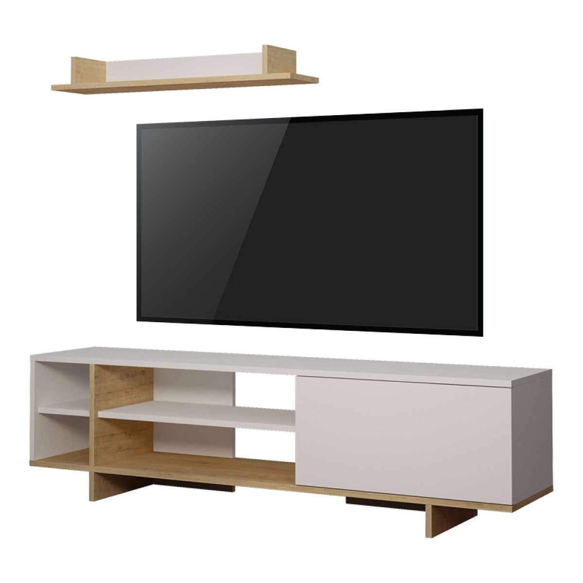 Σύνθετο σαλονιού Saloon pakoworld σε λευκή-oak απόχρωση 160x35.5x44εκ Σύνθετο σαλονιού Saloon pakoworld σε λευκή-oak απόχρωση 160x35.5x44εκ