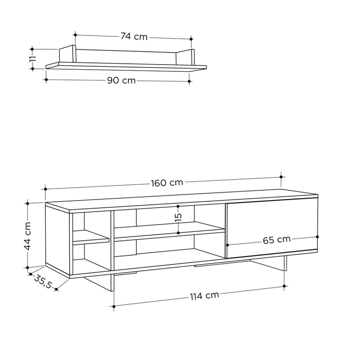 Σύνθετο σαλονιού Saloon pakoworld σε λευκή-oak απόχρωση 160x35.5x44εκ Σύνθετο σαλονιού Saloon pakoworld σε λευκή-oak απόχρωση 160x35.5x44εκ