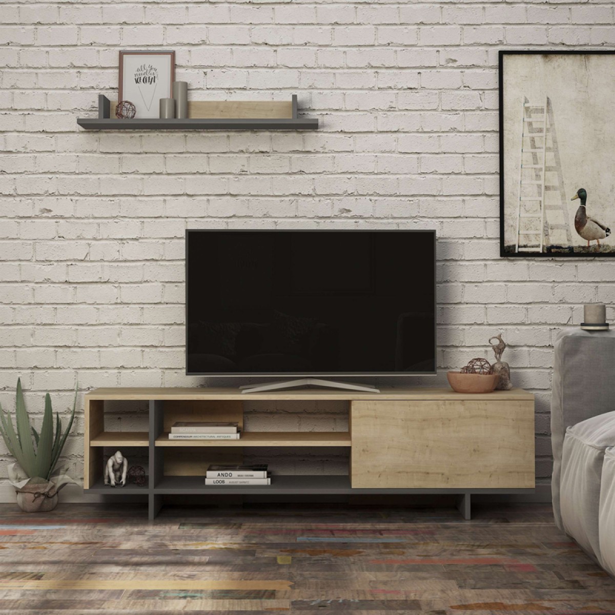 Σύνθετο σαλονιού Saloon pakoworld σε ανθρακί-oak απόχρωση 160x35.5x44εκ Σύνθετο σαλονιού Saloon pakoworld σε ανθρακί-oak απόχρωση 160x35.5x44εκ