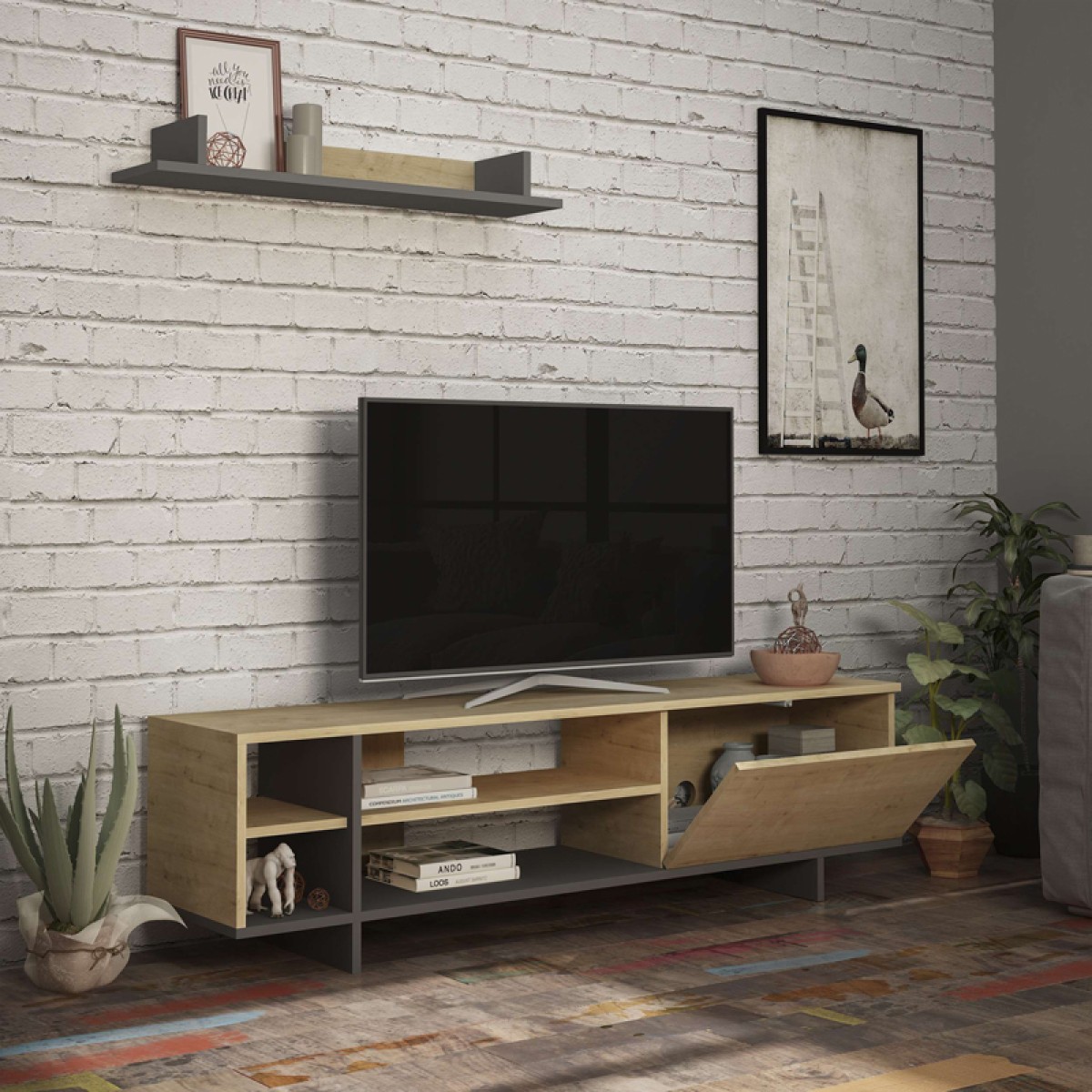 Σύνθετο σαλονιού Saloon pakoworld σε ανθρακί-oak απόχρωση 160x35.5x44εκ Σύνθετο σαλονιού Saloon pakoworld σε ανθρακί-oak απόχρωση 160x35.5x44εκ