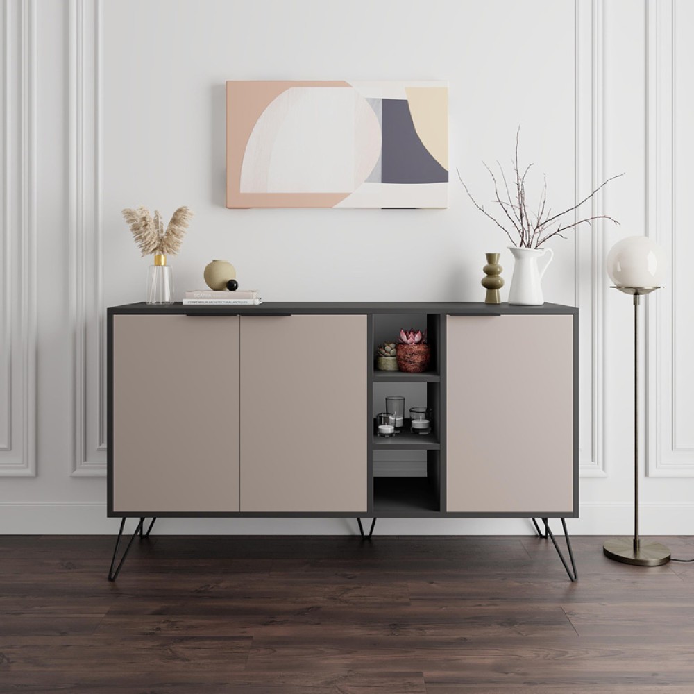 Μπουφές Clara pakoworld σε μόκα-ανθρακί απόχρωση 142x35,6x83εκ