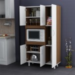 Ντουλάπα κουζίνας Defne pakoworld χρώμα λευκό-καρυδί 89x37.5x160εκ Ντουλάπα κουζίνας Defne pakoworld χρώμα λευκό-καρυδί 89x37.5x160εκ
