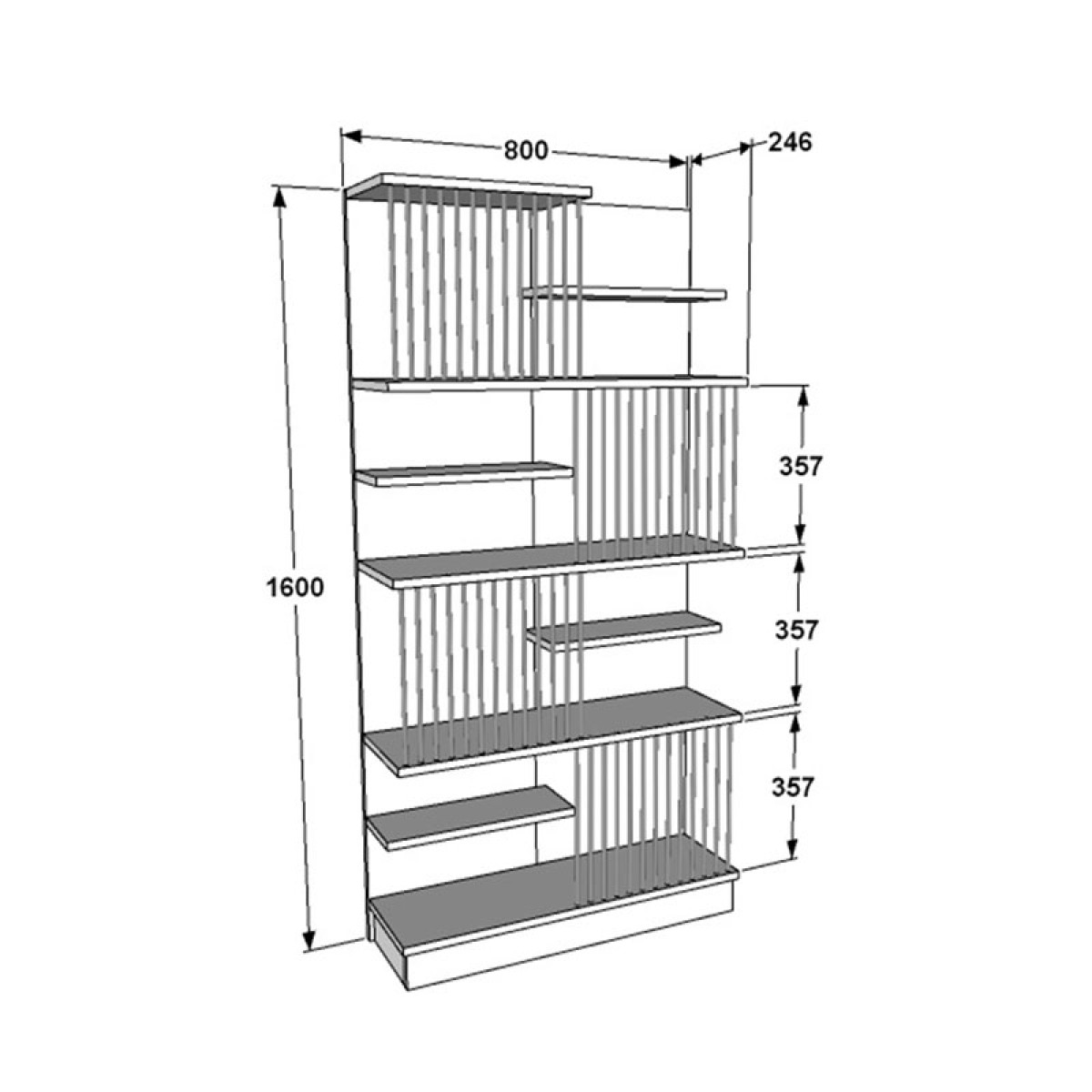 Βιβλιοθήκη Gassim pakoworld μαύρο-καρυδί-λευκό 80x24.6x160εκ