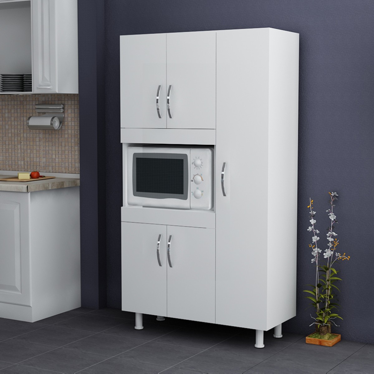 Ντουλάπα κουζίνας Defne pakoworld σε λευκή απόχρωση 89x37.5x160εκ Ντουλάπα κουζίνας Defne pakoworld σε λευκή απόχρωση 89x37.5x160εκ