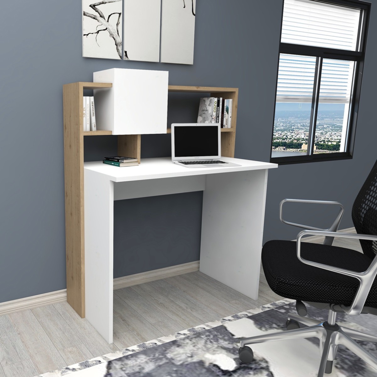 Γραφείο εργασίας Koogi pakoworld σε oak-λευκή απόχρωση 94x60x118εκ Γραφείο εργασίας Koogi pakoworld σε oak-λευκή απόχρωση 94x60x118εκ