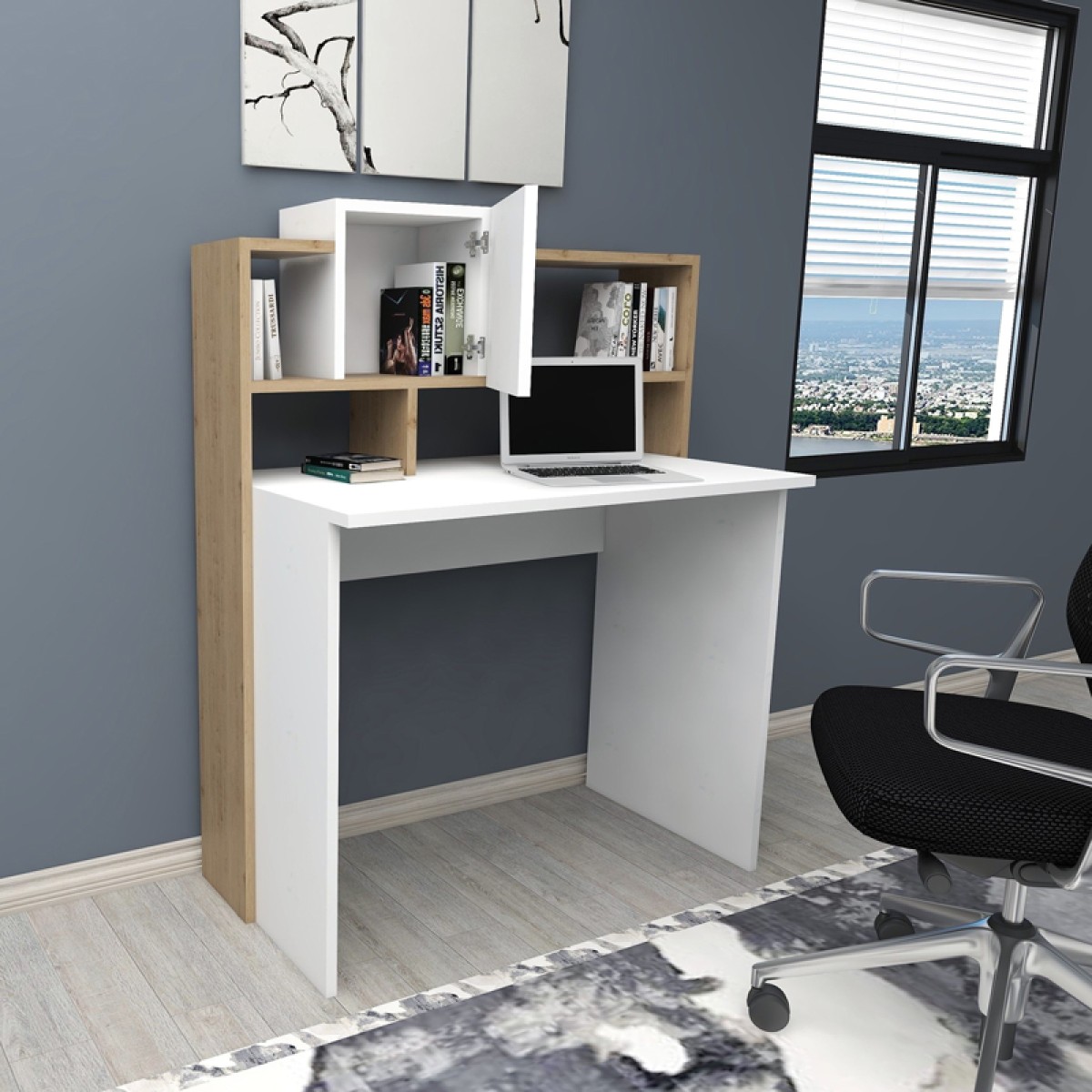 Γραφείο εργασίας Koogi pakoworld σε oak-λευκή απόχρωση 94x60x118εκ Γραφείο εργασίας Koogi pakoworld σε oak-λευκή απόχρωση 94x60x118εκ
