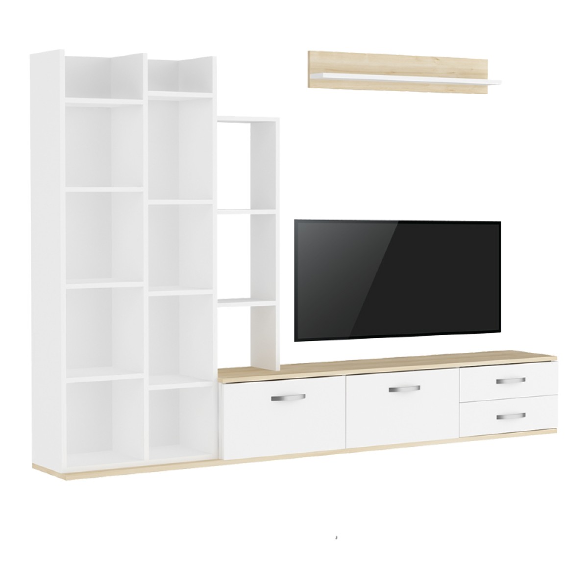 Σύνθετο σαλονιού Leman pakoworld σε λευκή-oak απόχρωση 240x35x154εκ Σύνθετο σαλονιού Leman pakoworld σε λευκή-oak απόχρωση 240x35x154εκ