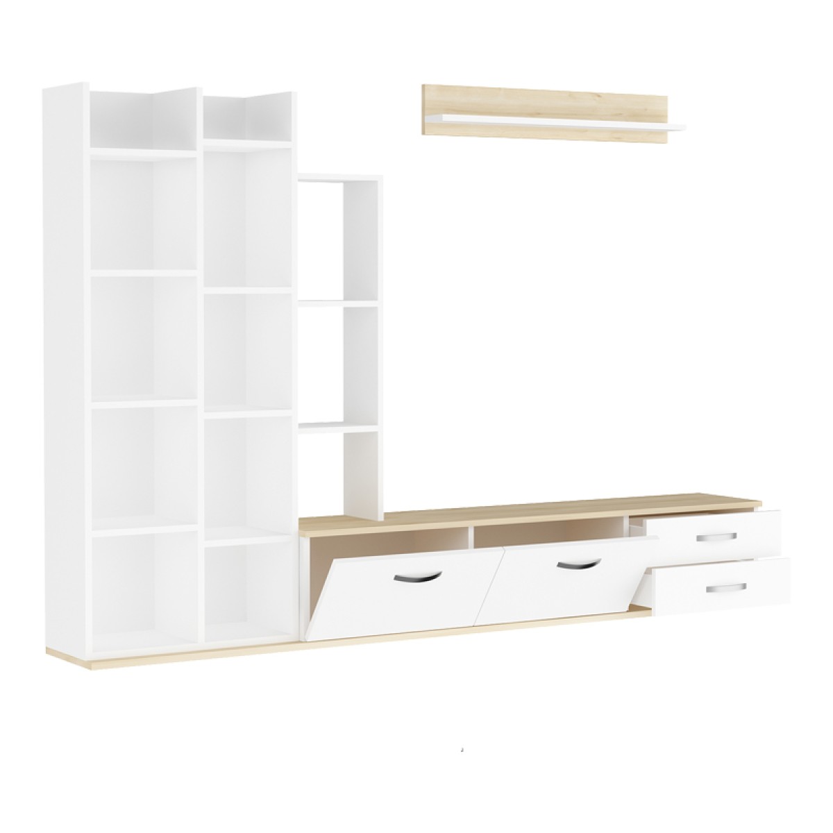 Σύνθετο σαλονιού Leman pakoworld σε λευκή-oak απόχρωση 240x35x154εκ Σύνθετο σαλονιού Leman pakoworld σε λευκή-oak απόχρωση 240x35x154εκ