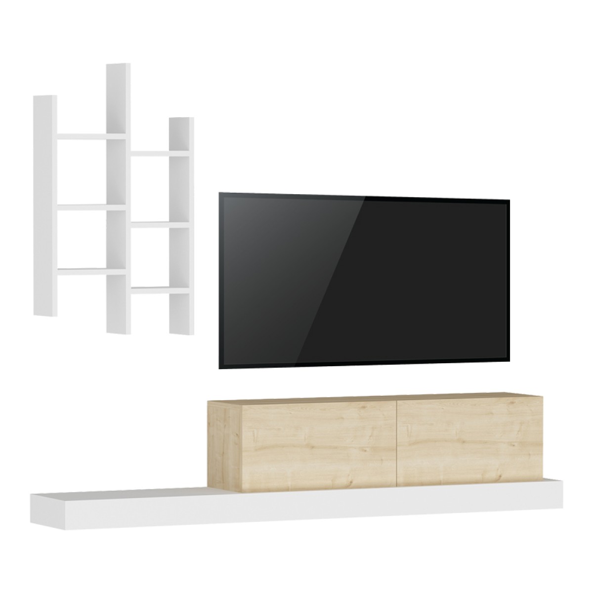 Έπιπλο τηλεόρασης Rumba pakoworld σε λευκή-oak απόχρωση 180x30x31εκ Έπιπλο τηλεόρασης Rumba pakoworld σε λευκή-oak απόχρωση 180x30x31εκ