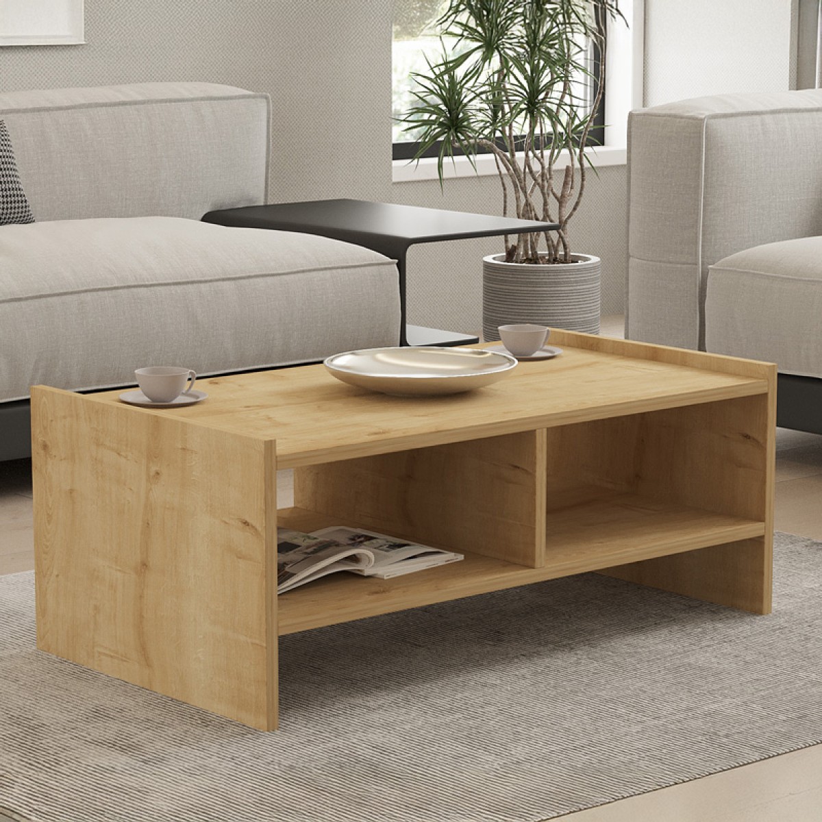 Τραπέζι σαλονιού Tiena pakoworld σε oak απόχρωση 90x50x35εκ Τραπέζι σαλονιού Tiena pakoworld σε oak απόχρωση 90x50x35εκ
