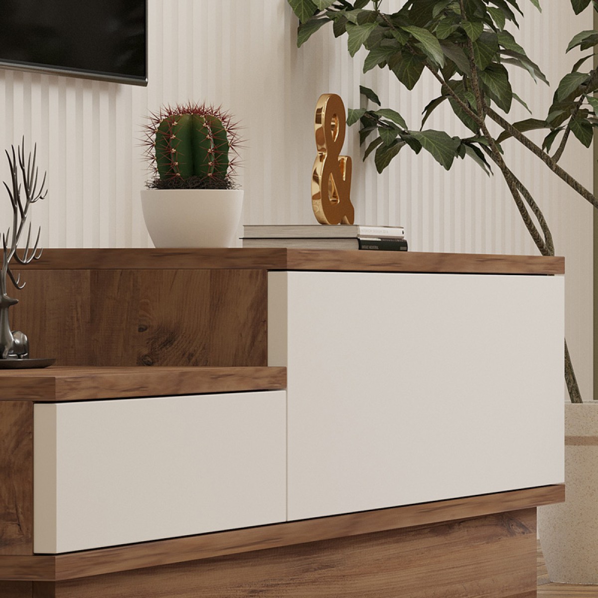 Έπιπλο τηλεόρασης Eclipse pakoworld σε κρεμ-oak απόχρωση 160x35x35εκ Έπιπλο τηλεόρασης Eclipse pakoworld σε κρεμ-oak απόχρωση 160x35x35εκ