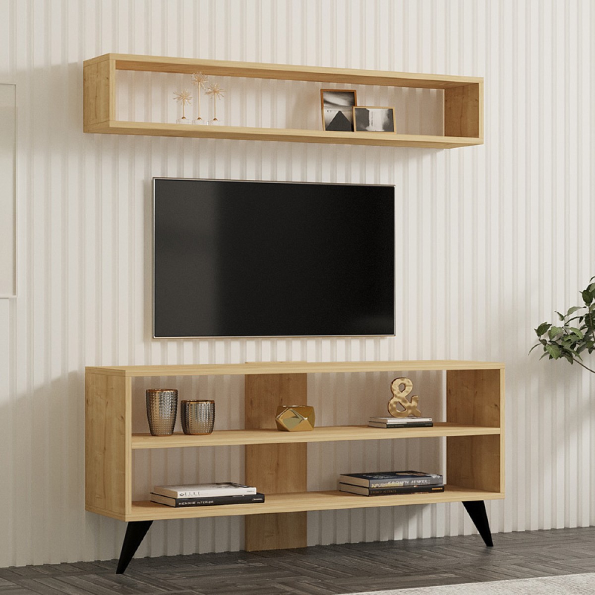 Σύνθετο σαλονιού Prestige pakoworld σε oak απόχρωση 120x29,6x50εκ Σύνθετο σαλονιού Prestige pakoworld σε oak απόχρωση 120x29,6x50εκ