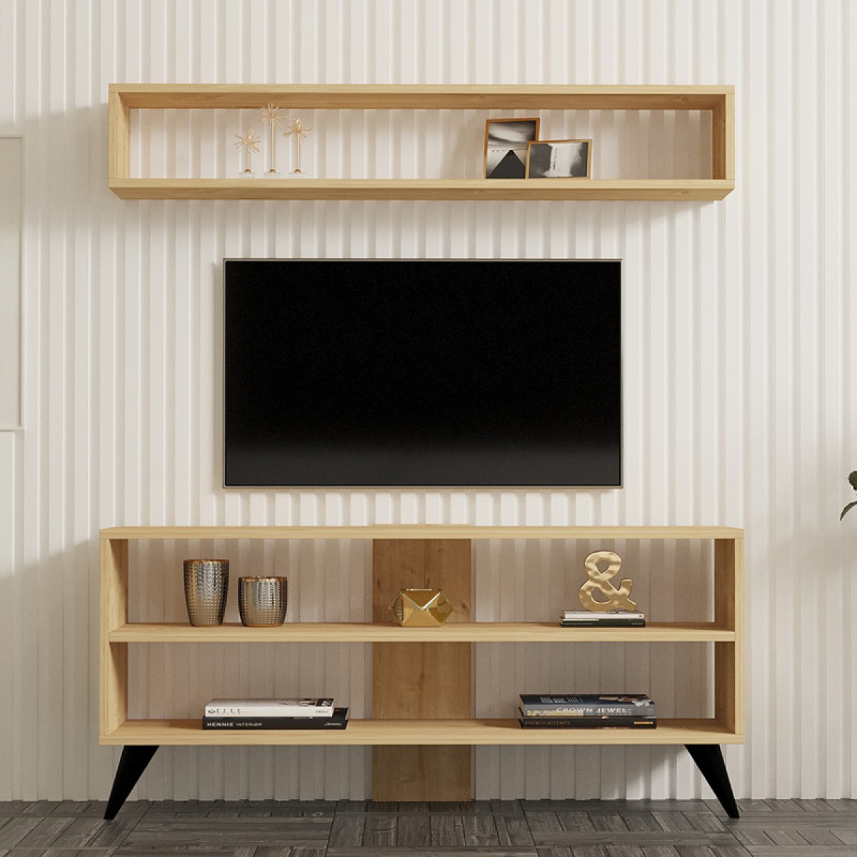 Σύνθετο σαλονιού Prestige pakoworld σε oak απόχρωση 120x29,6x50εκ Σύνθετο σαλονιού Prestige pakoworld σε oak απόχρωση 120x29,6x50εκ