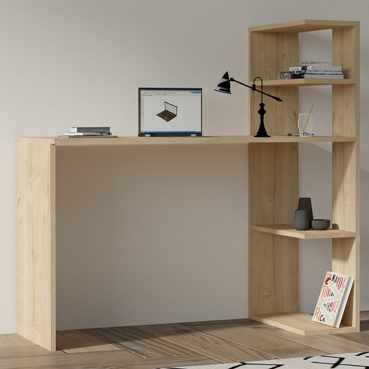 Γραφείο με βιβλιοθήκη Mergo pakoworld σε oak απόχρωση 121x51x75εκ Γραφείο με βιβλιοθήκη Mergo pakoworld σε oak απόχρωση 121x51x75εκ