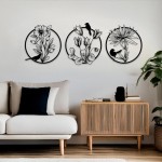 Διακοσμητικό τοίχου Renka pakooworld σετ 3τεμ μαύρο μεταλλικό Φ30x0,15εκ