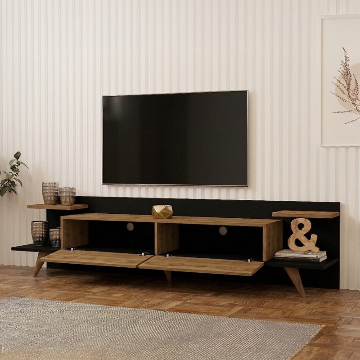 Έπιπλο τηλεόρασης Astry pakoworld oak με ανθρακί 180x36,8x45εκ