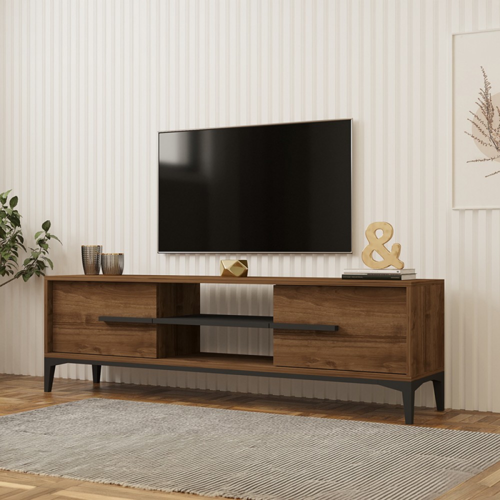 Έπιπλο τηλεόρασης Eslem pakoworld καρυδί με ανθρακί 160x34,6x48,1εκ