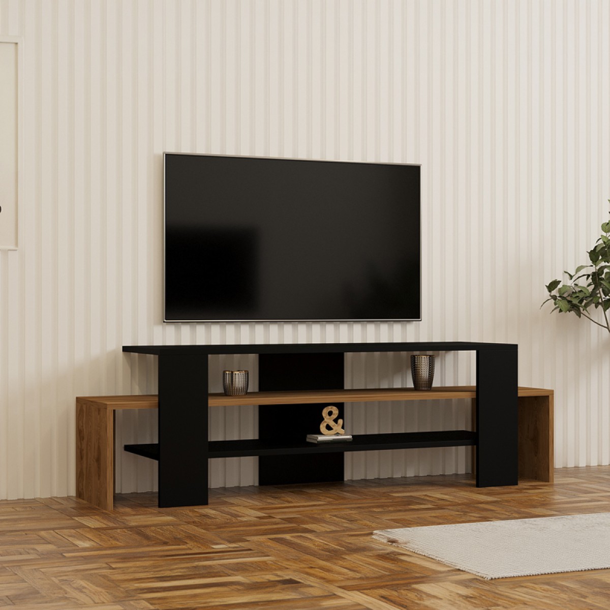 Έπιπλο τηλεόρασης Lenour pakoworld sonoma με μαύρο 150x35x45εκ