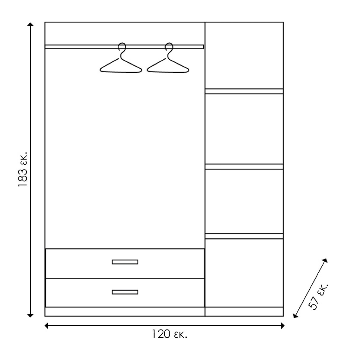 Ντουλάπα ρούχων τρίφυλλη OLYMPUS pakoworld χρώμα wenge 120x57x183εκ Ντουλάπα ρούχων τρίφυλλη OLYMPUS pakoworld χρώμα wenge 120x57x183εκ