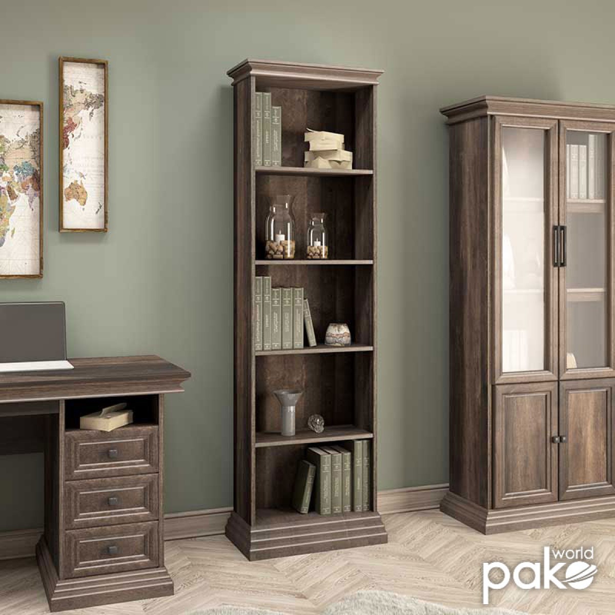 Βιβλιοθήκη Mozart pakoworld χρώμα καρυδί 60x34,5x202,5εκ Βιβλιοθήκη Mozart pakoworld χρώμα καρυδί 60x34,5x202,5εκ