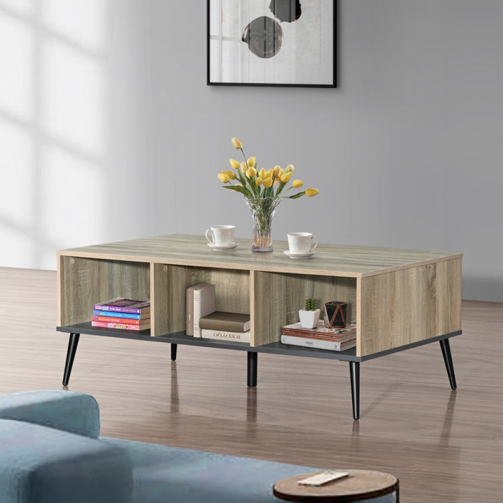 Τραπέζι σαλονιού Zezan pakoworld σε sonoma-ανθρακί απόχρωση 121x60x44.5εκ