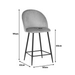 Σκαμπό μπαρ μεσαίου ύψους Perch pakoworld βελούδο σε μαύρη απόχρωση με μαύρα μεταλλικά πόδια 50x43x99εκ