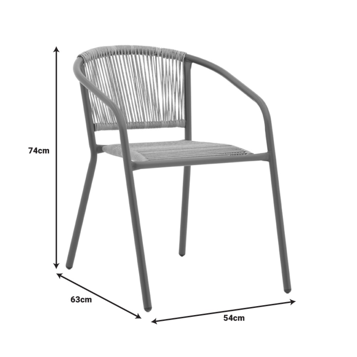 Πολυθρόνα Lindaria pakoworld στοιβαζόμενη μέταλλο σε ανθρακί και pe rattan σε φυσική απόχρωση 54x63x74εκ