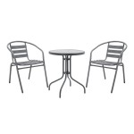 Tραπεζαρία Watson-Tade pakoworld σετ 3τεμ μέταλλο ανθρακί-γυαλί Φ60x70εκ