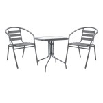 Τραπεζαρία Watson-Tade pakoworld 3τεμ μέταλλο ανθρακί-γυαλί 70x70x70εκ